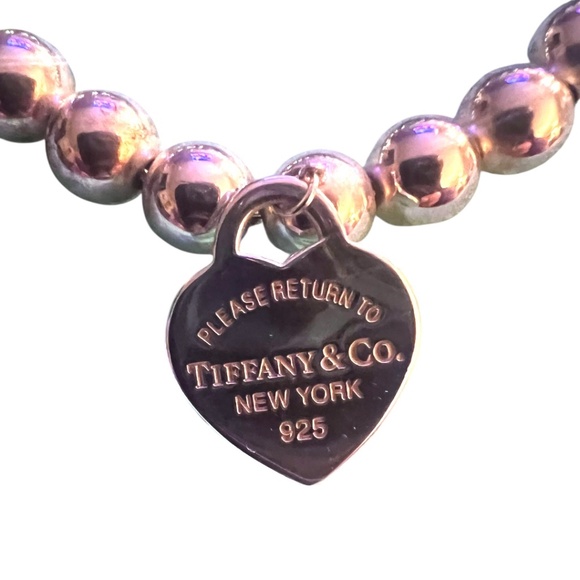 Tiffany & Co Return to Tiffany Heart Tag Bead Bracelet 8mm 7” Sterling w Pouch - Picture 3 of 6